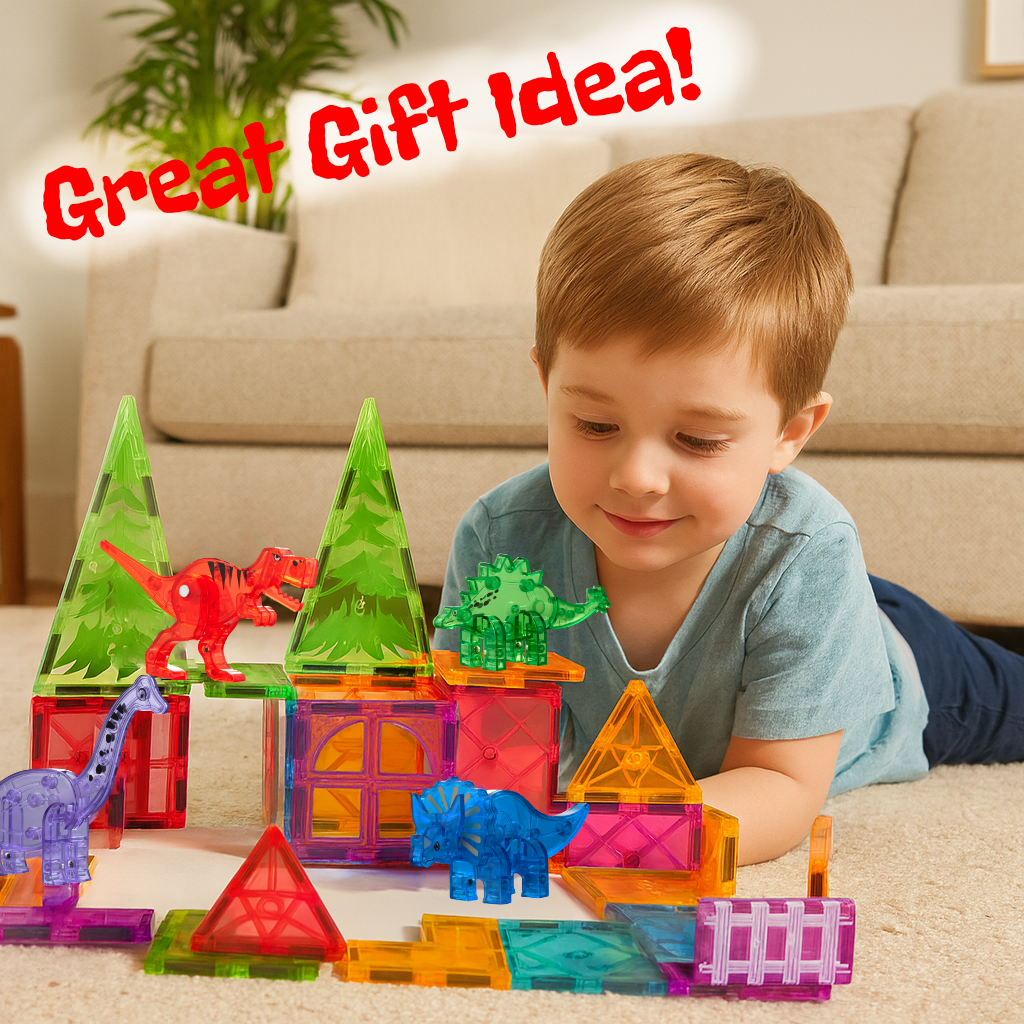 Magnetic Tiles – 32-Piece Dinosaur Building Set for Kids