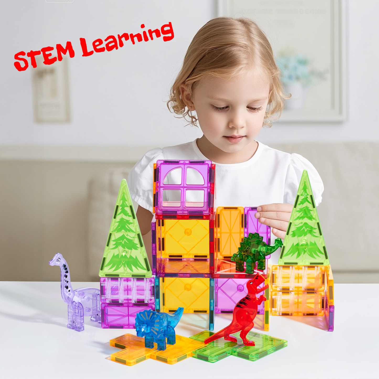 Magnetic Tiles – 32-Piece Dinosaur Building Set for Kids