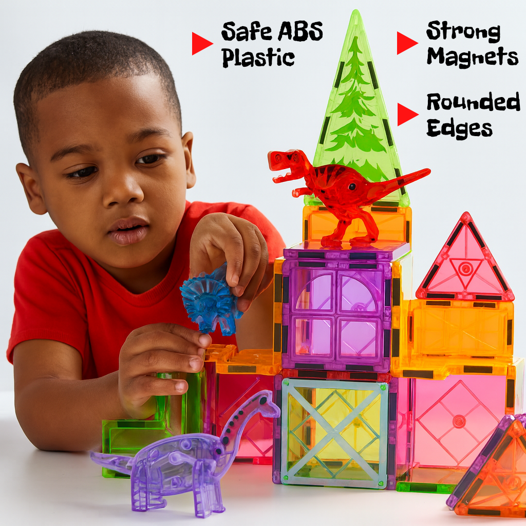 Magnetic Tiles – 32-Piece Dinosaur Building Set for Kids