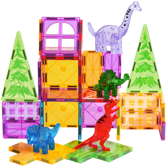 Magnetic Tiles – 32-Piece Dinosaur Building Set for Kids